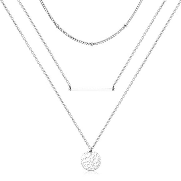Silver Plated Tri Layered Minimalist Necklace - Picture 2 of 2